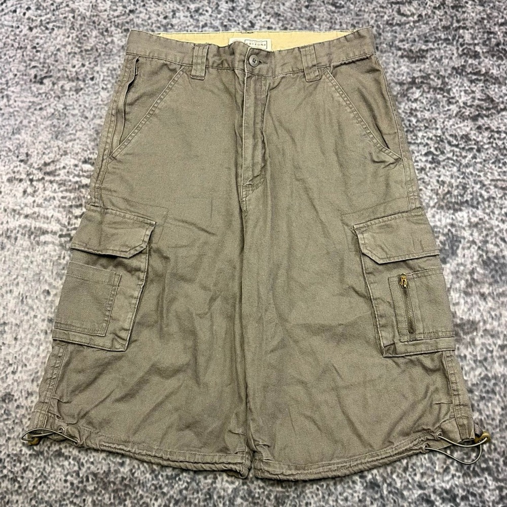 VTG Arizona Jeans Cargo Shorts Size 34 Earth Tone Green Baggy Utility Skater Y2K